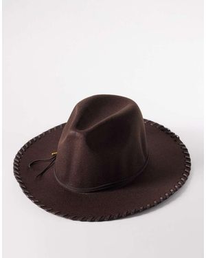South Beach Western Cowboy Hat With Stitch Detail - Brown