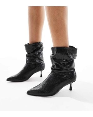 London Rebel London Rebel Whitney Wide Fit Slouchy Kitten Heel Boots - Black