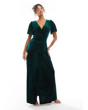 Maya Faux Wrap Velvet Bridesmaid Maxi Dress - Green