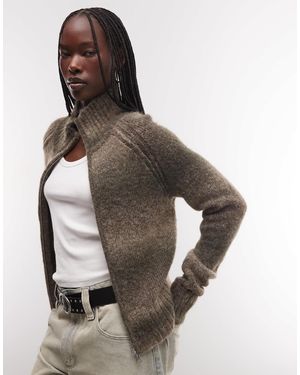 Weekday Wool Blend Hairy Knit Zip Through Cardigan - Gray