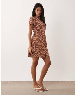 New Look Lace Trim Mini Tea Dress - Natural