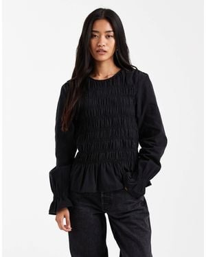 Vero Moda Shirred Bodice Top With Poet Sleeve - Black