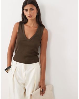 ASOS Ribbed V Neck Vest - Brown