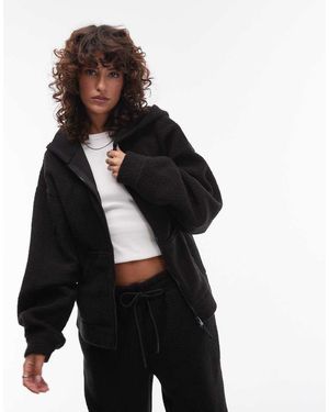 TOPSHOP Fleece Hoodie Van Borg Met Rits - Zwart