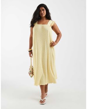 Pieces Plus Pieces curve - robe plissée longue à imprimé fleuri et manches volantées - pastel - Jaune