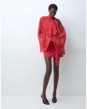 ASOS Asos Design Tall Off Shoulder Chiffon Cape Mini Dress With Scarf - Red