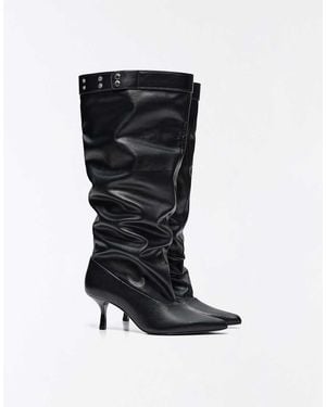 Bershka Adjustable Slouchy Heel Boots - Black