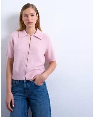 TOPSHOP Knit Open Button Detail Cardigan - Pink
