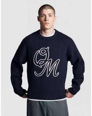 Bershka Embroidered Round Neck Jumper - Blue