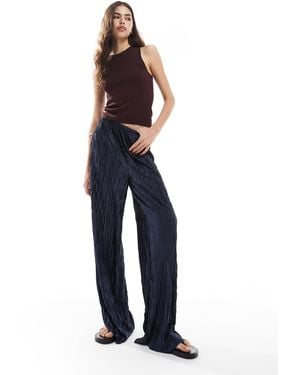 Vero Moda Textured Plisse Wide Leg Trouser - Blue