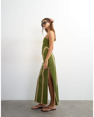 TOPSHOP Contrast Crochet Detail Bandeau Maxi Dress - Green