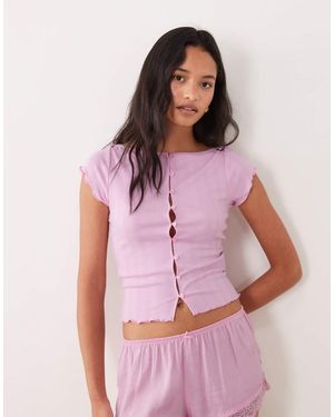 Cotton On Camiseta De Pijama Abotonada De Punto Pointelle De - Rosa
