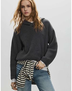 Pull&Bear Sweat à capuche en maille chenille - plomb - Gris