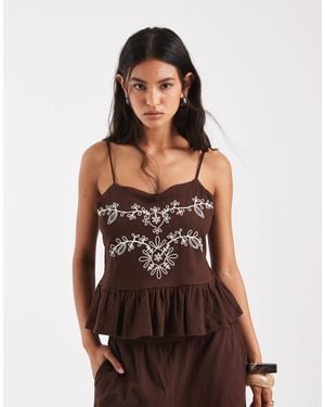 Object – besticktes camisole-oberteil aus baumwolle - Braun