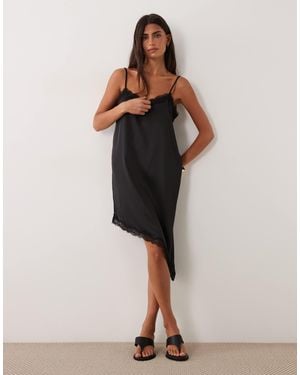 Jdy Asymmetric Mini Dress With Lace Edge - Brown
