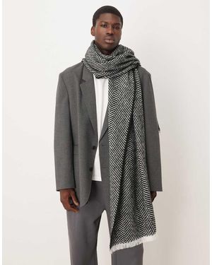 ASOS Bufanda Monocromática Con Patrón De Espiga De Tejido Liso De - Gris