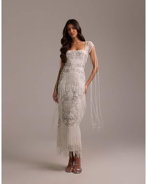 ASOS Fringe Embellished Square Neck Maxi Wedding Dress - Brown