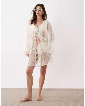 Miss Selfridge Beach Lace Boho Wide Sleeve Cover Up - Pink
