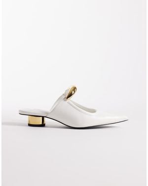 JW PEI Helena Mules With Gold Metal Detail - White