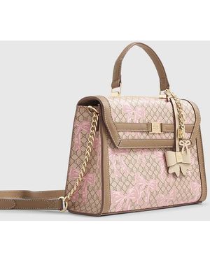River Island Monogram Bow Print Charm Tote Bag - Pink