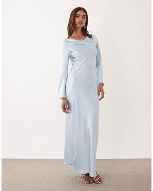 TFNC London Satin Flared Long Sleeve Maxi Dress - White