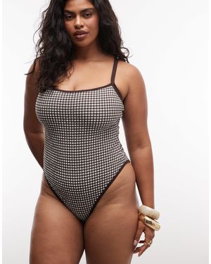 Collusion Plus - maillot 1 pièce en crépon à encolure droite - vichy - Marron