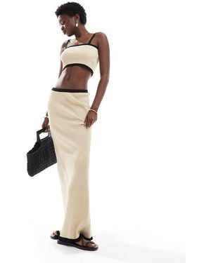 4th & Reckless Beach Ribbed Knit Contrast Trim Maxi Skirt Co-ord - White
