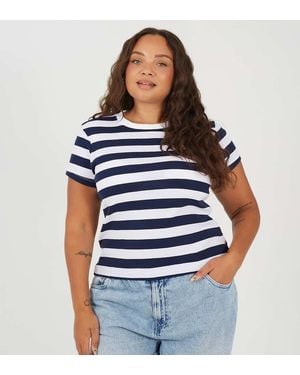 Brave Soul Curve Stripe Crew Neck T-Shirt - Blue