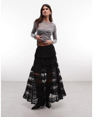 AllSaints maggie Ruffle Lace Midi Skirt - White