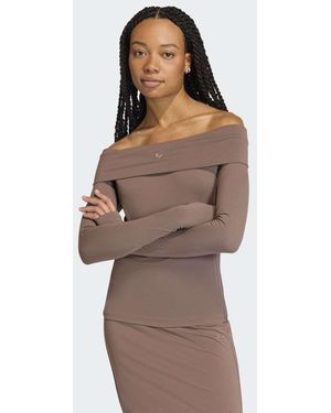 adidas Originals Off-Shoulder Long Sleeve Top - Brown