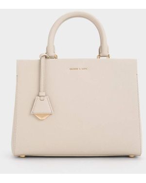 Charles & Keith Mirabelle Structured Top Handle Bag - Natural