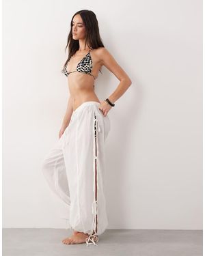 Miss Selfridge Tie Front Beach Parachute Trousers - White