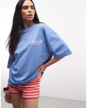 Collusion Short Sleeve Oversized Back Graphic Skate Tee - Blue