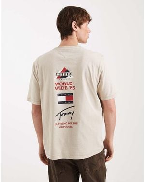 Tommy Hilfiger Flag Logo T-shirt With Mountain Peak Back Print - Natural