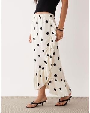 Vila Frill Trim Satin Maxi Skirt - Natural