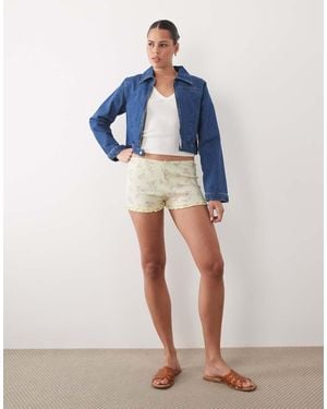 Miss Selfridge Rib Shorts With Ruffle Hem - Blue