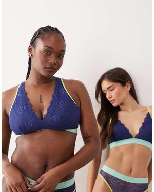 Lemonade Dolls Bralette De Copas Grandes Azul Marino Y Verde De Encaje Trilogy De