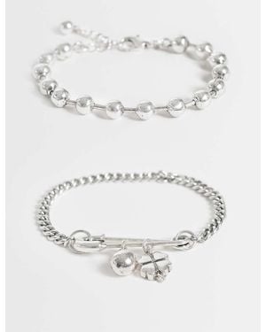 Reclaimed Vintage Burnished Bracelet Two Pack With Safety Pin And Charms - Grey