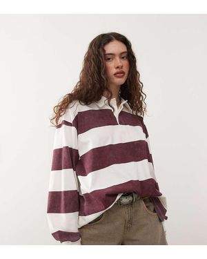 Collusion Long Sleeve Bold Stripe Rugby Top - Brown