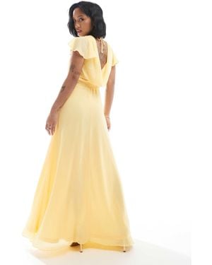 TFNC London Bridesmaid Flutter Sleeve Cowl Back Chiffon Maxi Dress - Yellow