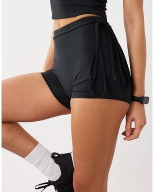 4505 High Waist 3 Inch Booty Short With Tie Waist Detail - Black