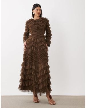 Beauut Maryisa Long Sleeve Ruffle Maxi Dress - Brown