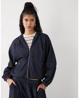 Collusion Hooded Denim Track Jacket Co Ord - Blue