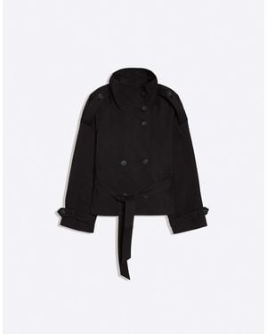 Bershka Funnel Neck Trench Jacket - Black