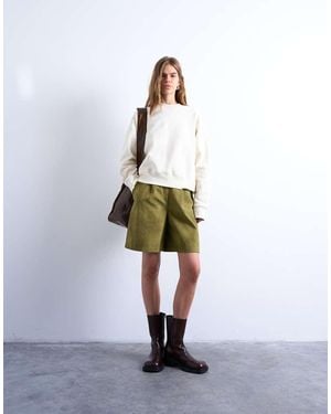 TOPSHOP Pantalones Cortos Verdes De Corte Alargado De Antelina De - Blanco
