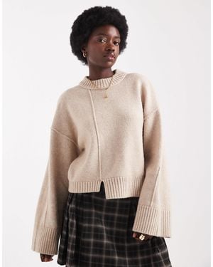 ASOS Crew Neck Sweater With Seam Front Detail And Stepped Hem - Natural