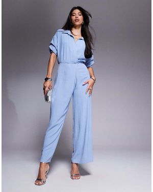 ASOS Draped Collared Wide Leg Jumpsuit - Blue
