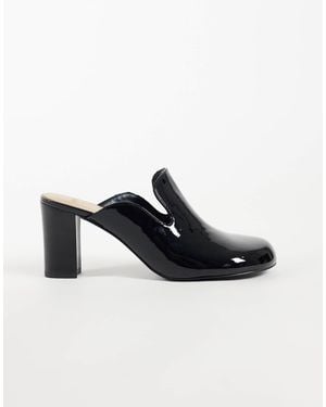 Mango 100% Leather Heeled Mule - Black
