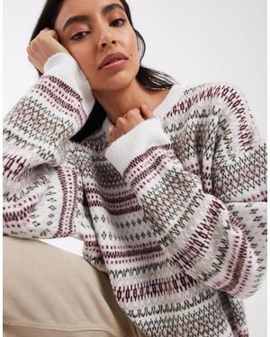 ASOS Gestrickter jacquard-pullover mit streifen und langen ärmeln, mehrfarbig - Grau