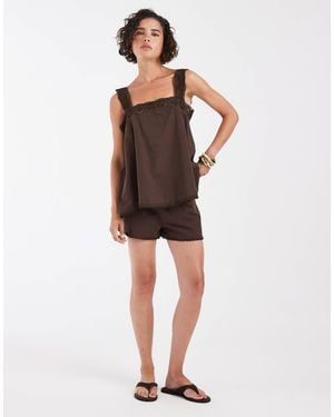 ASOS Cotton Pull On Lace Trim Shorts - Brown